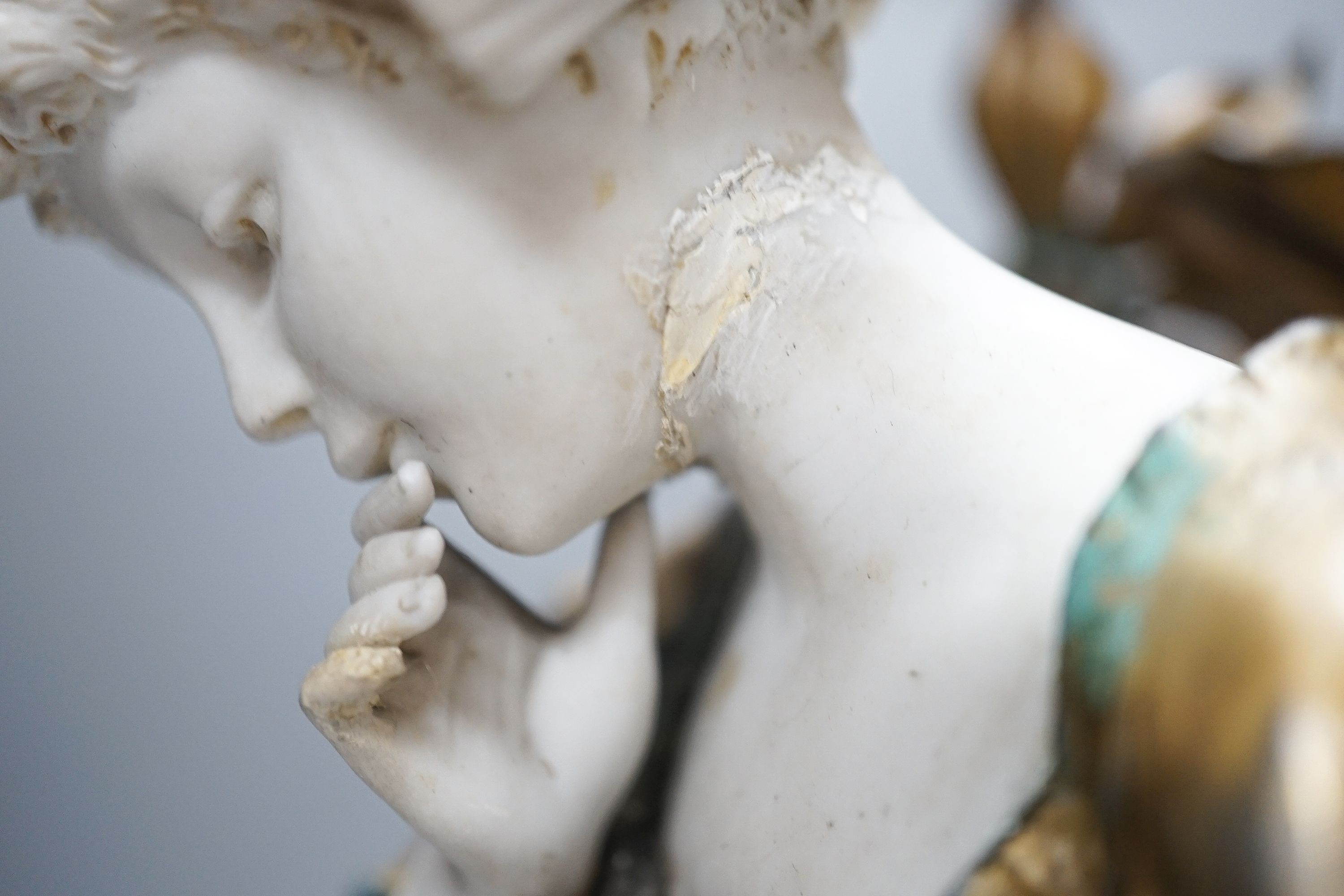 A late 19th Century French gilt spelter and bisque porcelain figure after Mednat 54cm